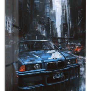 Midnight City Sports Sedan – Premium Metal Wall Art