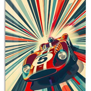 Red Number 5 Racing Car – Premium Metal Wall Art
