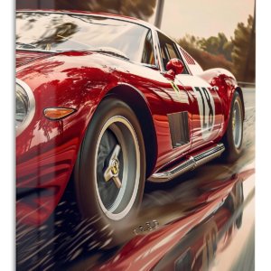 Crimson Vintage Racing Roadster – Premium Metal Wall Art