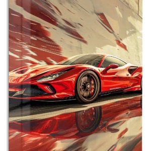 Crimson Velocity Sports Car – Premium Metal Wall Art