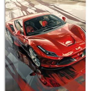 Crimson Supercar Reflections – Premium Metal Wall Art