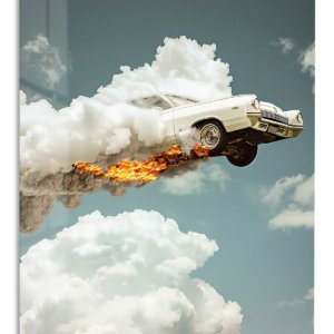 Classic Car Above the Clouds – Premium Metal Wall Art