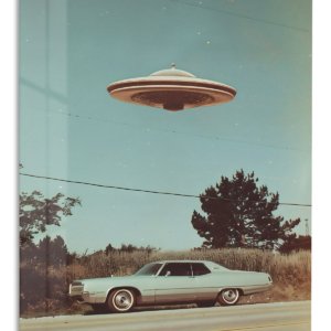 Roadside Flying Saucer – Premium Metal Wall Art
