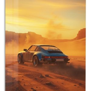 Desert Sunset Sports Coupe – Premium Metal Wall Art