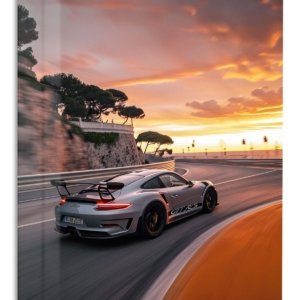 Sunset Coastal Track Coupe – Premium Metal Wall Art