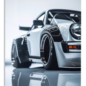 Silver Widebody Sports Car Close-Up – Premium Metal Wall Art
