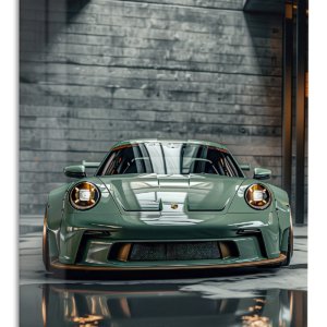 Sage Green Sports Car Garage – Premium Metal Wall Art