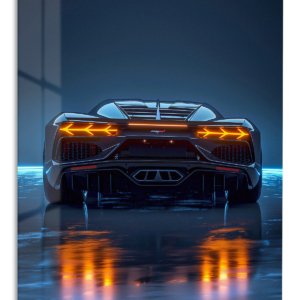 Neon Supercar Rear View – Premium Metal Wall Art