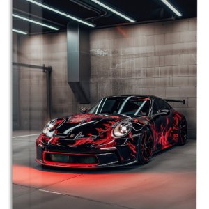 Red Lightning Sports Car – Premium Metal Wall Art