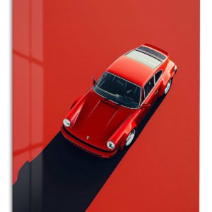 Red Vintage Sports Car Shadow – Premium Metal Wall Art
