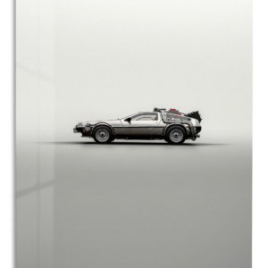 Retro Futuristic Silver Coupe – Premium Metal Wall Art