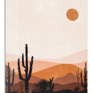 Terracotta Desert Cactus Sunset – Premium Metal Wall Art