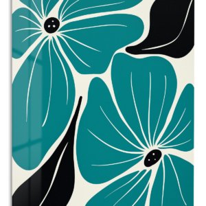 Teal Botanical Bloom – Premium Metal Wall Art