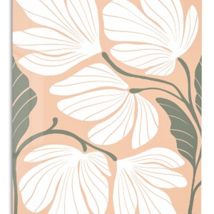 White Wildflowers on Peach – Premium Metal Wall Art