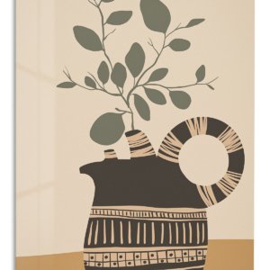 Earthenware Vessel with Olive Branch – Premium Metal Wall Art