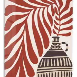 Terracotta Leaves and Patterned Vase – Premium Metal Wall Art