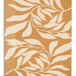 Cream Leaf Silhouettes on Ochre – Premium Metal Wall Art
