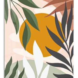 Ochre Sun Tropical Leaves – Premium Metal Wall Art