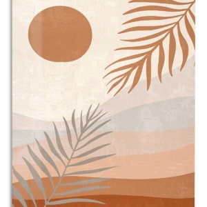 Terracotta Sun and Palm Fronds – Premium Metal Wall Art
