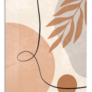 Terracotta Leaf Line Abstract – Premium Metal Wall Art