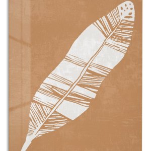 White Feather on Terracotta – Premium Metal Wall Art