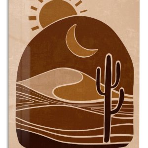 Desert Sun and Cactus – Premium Metal Wall Art