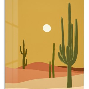 Desert Cacti and Sun – Premium Metal Wall Art
