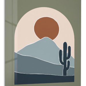 Desert Sun and Cactus – Premium Metal Wall Art