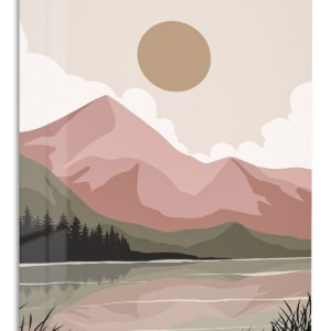 Blush Mountain Lake – Premium Metal Wall Art