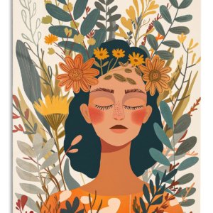 Blooming Boho Portrait – Premium Metal Wall Art