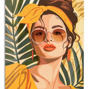 Tropical Muse In Amber – Premium Metal Wall Art