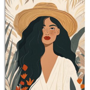 Sun Hat Botanical Muse – Premium Metal Wall Art
