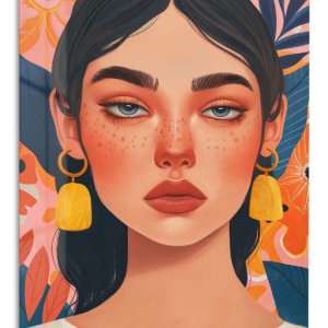 Floral Portrait With Golden Tassels – Premium Metal Wall Art