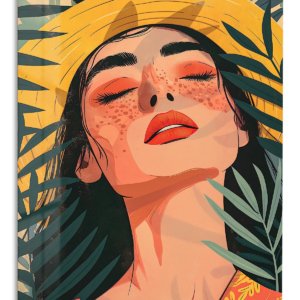 Tropical Sunhat Portrait – Premium Metal Wall Art