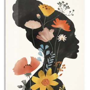 Wildflower Woman Silhouette – Premium Metal Wall Art