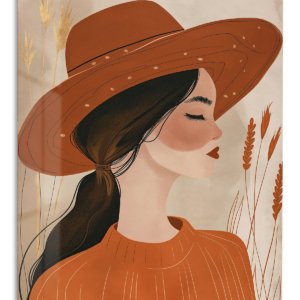 Terracotta Hat Portrait – Premium Metal Wall Art
