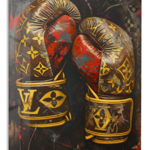 Gold Boxing Gloves on Black – Premium Metal Wall Art