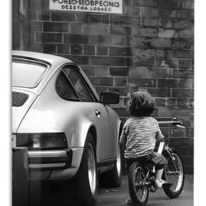 Little Rider by the Brick Wall – Premium Metal Wall Art