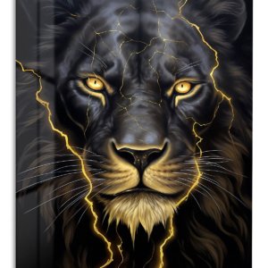 Golden Lightning Lion – Premium Metal Wall Art