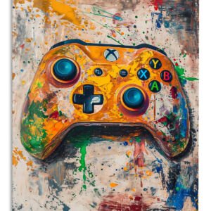 Orange Gaming Controller Splash – Premium Metal Wall Art