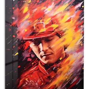 Fiery Baseball Player Portrait – Premium Metal Wall Art
