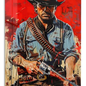 Red Frontier Gunslinger – Premium Metal Wall Art