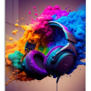Headphones in a Color Cloud – Premium Metal Wall Art
