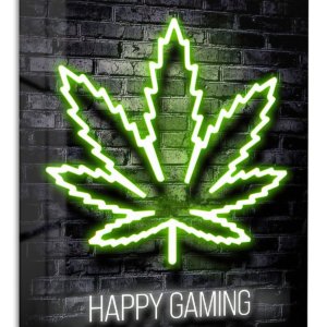 Happy Gaming Neon Emblem – Premium Metal Wall Art