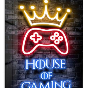 House of Gaming Neon Crown – Premium Metal Wall Art