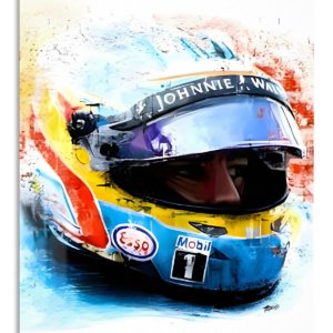 Vivid Motorsport Helmet Portrait – Premium Metal Wall Art