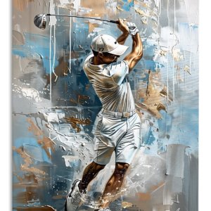 Golfer in Mid-Swing Abstract Portrait – Premium Metal Wall Art
