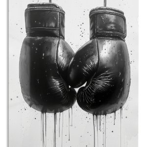 Black Boxing Gloves Ink Art – Premium Metal Wall Art