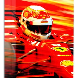 Red Racing Helmet in Motion – Premium Metal Wall Art