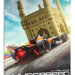 Formula Race Car at Four-Tower Gateway – Premium Metal Wall Art